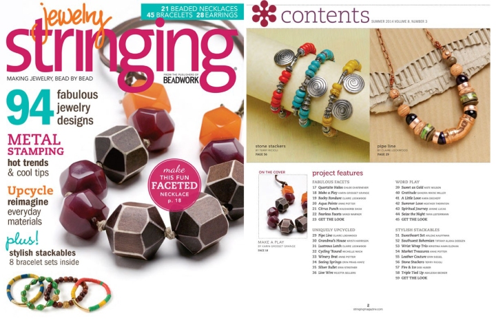 jewelry stringing - summer 2014 cover & contents page