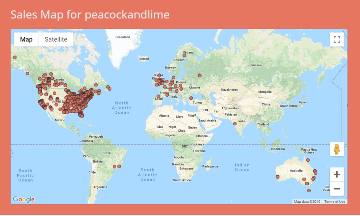 June 9, 2019 - peacock &amp; lime etsy sales map